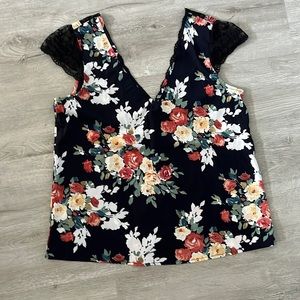 Navy Foral Print Top